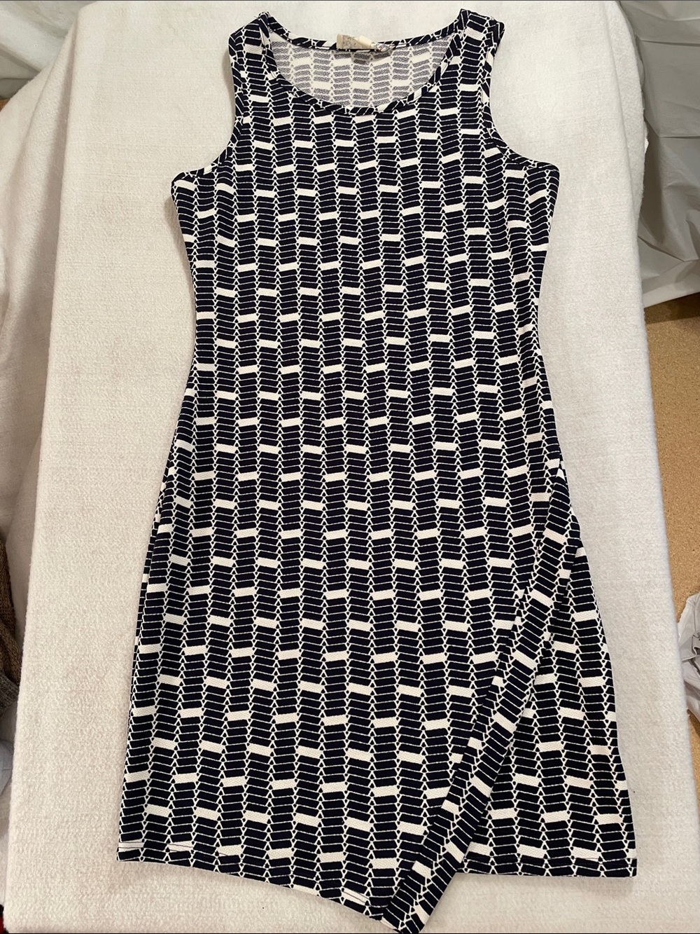 Pink Republic Navy & White Geometric Sleeveless Midi Dress